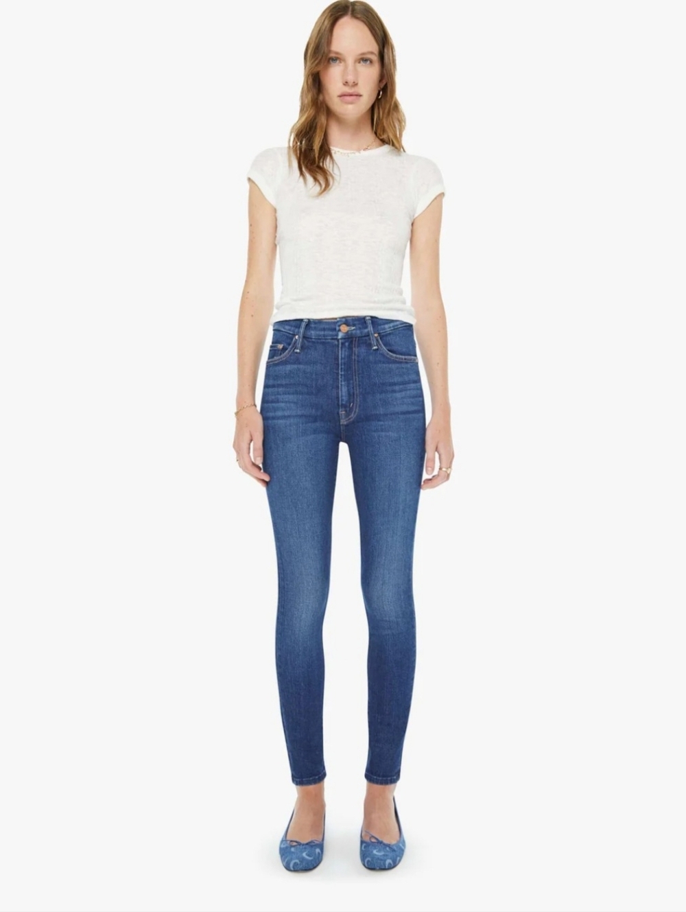 Mother High Waisted Looker In Teaming Up Size 27 Straight Leg 100% Cotton Jeans